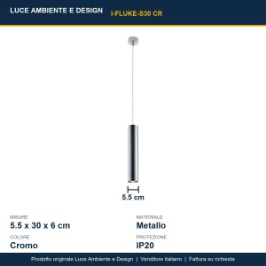 Sospensione GU10 1 luce cromo 30 cm Luce Ambiente e Design FLUKE - foto 3