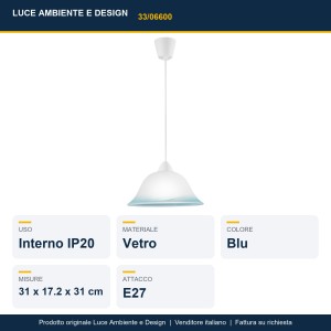 Sospensione 700 in vetro blu E27 Luce Ambiente e Design - foto 3