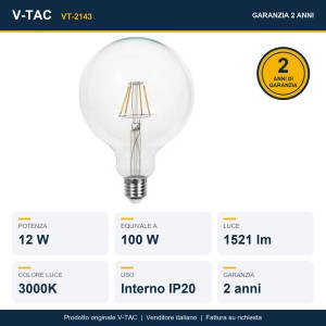 Lampadina LED E27 12W G125 Filamento V-TAC VT-2143 - foto 7