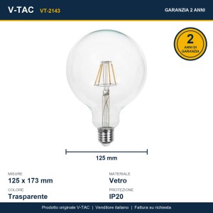 Lampadina LED E27 12W G125 Filamento V-TAC VT-2143 - foto 8