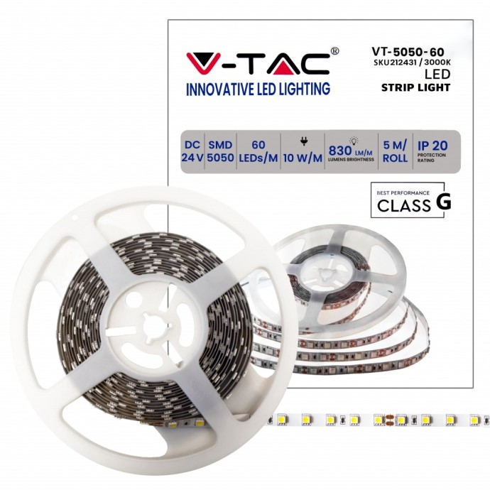 Striscia LED SMD 5050 10W/m 24V 5m V-TAC VT-5050-24V - Bobina da 5 m