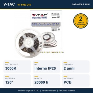 Striscia LED SMD 5050 10W/m 24V 5m V-TAC VT-5050-24V - Bobina da 5 m - foto 12