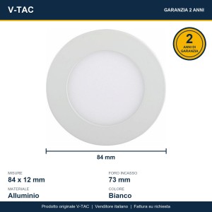 Mini pannello LED 3W rotondo da incasso bianco V-TAC - foto 11
