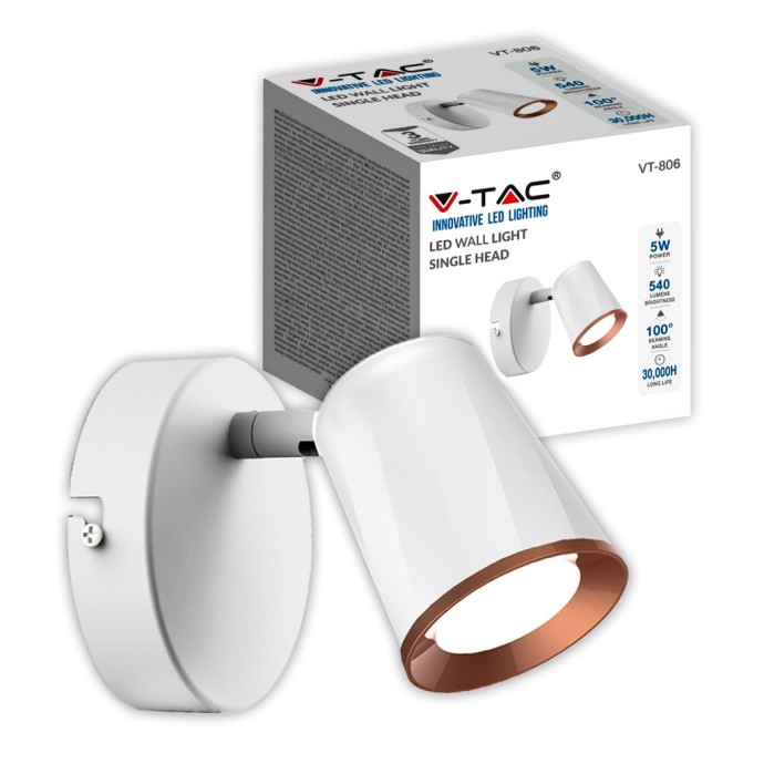 Faretto LED da muro orientabile 5W IP20 bianco V-TAC VT-806