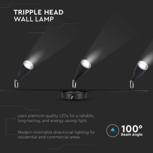 Faretto LED da muro triplo 13,5W nero IP20 V-TAC VT-813 - foto 4