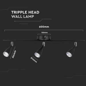 Faretto LED da muro triplo 13,5W nero IP20 V-TAC VT-813 - foto 6