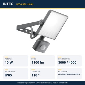 Proiettore LED 10W CCT 3000/4000K IP65 argento Intec AXEL - foto 2