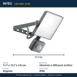 Proiettore LED 10W CCT 3000/4000K IP65 argento Intec AXEL - foto 3