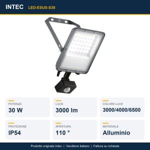 Proiettore LED da esterno 30W CCT 3000/4000/6500K IP54 Intec ESUS - foto 2