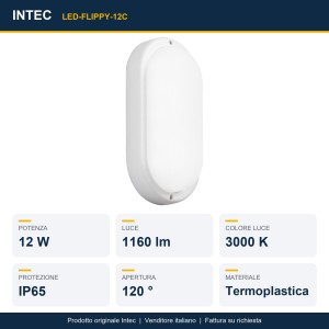 Plafoniera da esterno LED 12W 3000K IP65 bianca Intec FLIPPY - foto 2