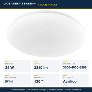 Plafoniera da bagno LED 24W CCT 3000-4000-6500K IP44 Luce Ambiente e Design - foto 2