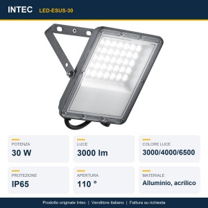 Proiettore LED esterno 30W CCT IP65 argento Intec ESUS - foto 2