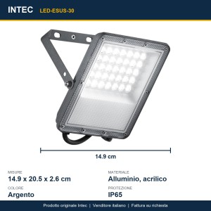 Proiettore LED esterno 30W CCT IP65 argento Intec ESUS - foto 3