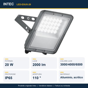 Proiettore LED da esterno 20W 2000 lm CCT argento Intec ESUS - foto 2