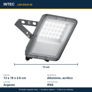 Proiettore LED da esterno 20W 2000 lm CCT argento Intec ESUS - foto 3