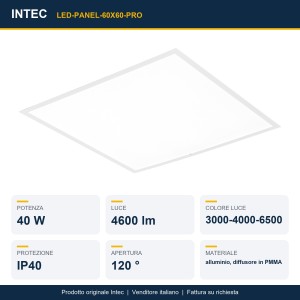 Pannello LED 40W 60x60 cm CCT 3000K-6500K Bianco Intec - foto 2