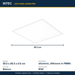 Pannello LED 40W 60x60 cm CCT 3000K-6500K Bianco Intec - foto 3