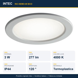 Faretto LED da incasso sottopensile 3W 4000K IP44 bianco Intec NEMO - foto 2