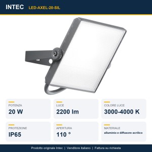 Proiettore LED da esterno 20W CCT IP65 argento Intec AXEL - foto 2