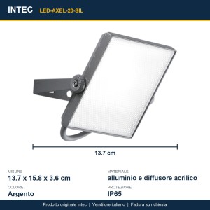 Proiettore LED da esterno 20W CCT IP65 argento Intec AXEL - foto 3