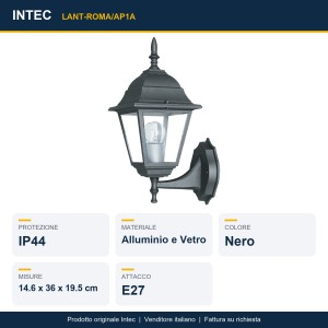 Applique da esterno IP44 E27 nera Intec ROMA - foto 2