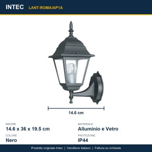 Applique da esterno IP44 E27 nera Intec ROMA - foto 3