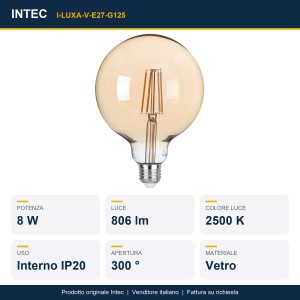 Lampadina LED decorativa G125 E27 8W 2500K ambra Intec - foto 2