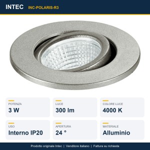 Faretto da incasso LED rotondo orientabile 3W 4000K nichel Intec POLARIS - foto 2