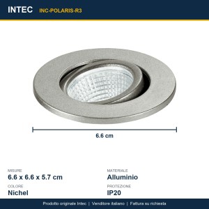 Faretto da incasso LED rotondo orientabile 3W 4000K nichel Intec POLARIS - foto 3