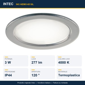 Faretto LED da incasso sottopensile 3W 4000K IP44 argento Intec - foto 2