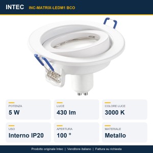 Faretto da incasso LED orientabile GU10 5W Ø100 mm bianco Intec MATRIX - foto 2