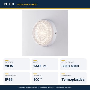 Plafoniera LED da esterno 20W CCT IP65 bianca Intec CAPRI - foto 2