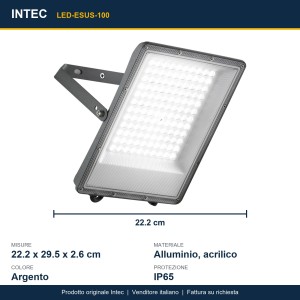Proiettore LED da esterno 100W CCT IP65 argento Intec ESUS - foto 3