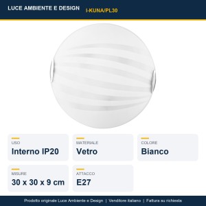Plafoniera KUNA vetro bianco 2 luci E27 30 cm Luce Ambiente e Design - foto 2