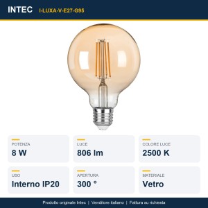 Lampadina decorativa LED G95 E27 8W 2500K vetro ambra Intec - foto 2