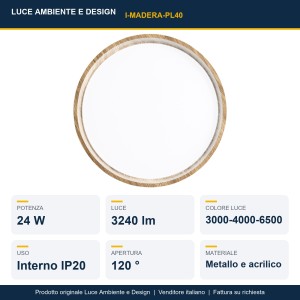 Plafoniera LED 24W 3000-4000-6500K marrone Luce Ambiente e Design MADERA - foto 2