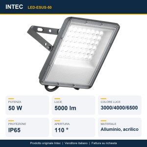Proiettore LED da esterno 50W CCT IP65 argento Intec - foto 2