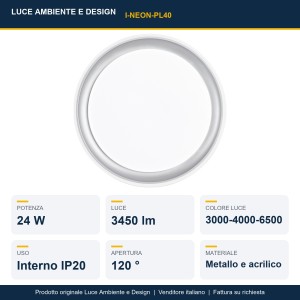 Plafoniera LED CCT 24W 3000-4000-6500K NEON bianca Luce Ambiente e Design - foto 2