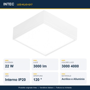 Plafoniera LED quadrata 22W 3000/4000K bianca Intec KLIO - foto 2