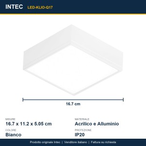 Plafoniera LED quadrata 22W 3000/4000K bianca Intec KLIO - foto 3