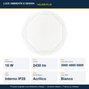 Plafoniera LED 18W CCT 3000-4000-6500K bianca ELIXIR Luce Ambiente e Design - foto 2