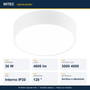 Plafoniera LED rotonda 36W 3000/4000K Ø21,2cm Intec KLIO - foto 2
