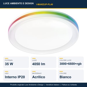 Plafoniera LED CCT RGB 35W bianca 40x40 cm MAKEUP Luce Ambiente e Design - foto 2