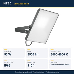 Proiettore LED 50W 3000-4000K IP65 argento Intec AXEL - foto 2