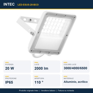 Proiettore LED da esterno 20W CCT IP65 bianco Intec - foto 2