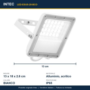Proiettore LED da esterno 20W CCT IP65 bianco Intec - foto 3