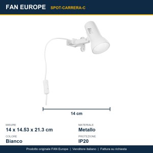 Spot a pinza E27 bianco con presa e interruttore FAN Europe CARRERA - foto 3