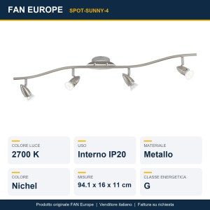 Spot 4 luci GU10 2700K nichel FAN Europe - foto 2