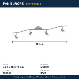 Spot 4 luci GU10 2700K nichel FAN Europe - foto 3