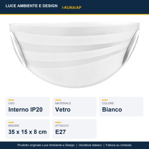 Applique da interno E27 bianca in vetro KUNA Luce Ambiente e Design - foto 2